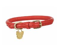 Digby & Fox Rolled Leather Dog Collar - Red - Size: Small