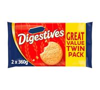 Digestives The Original Biscuits Twin Pack 2x360g (Pack Of 2) No Hydrogenated Vegetable Oil, 70% Wheat & Wholemeal, No Artificial Colours or Flavours, Suitable For Vegetarian and Vegan
