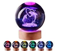 DIGFPWT Dolphin Crystal Ball Lamp,3D 3.15 inch K9 Crystal Ball Night Light with Wooden Base,Dolphin Lamp for Room,Dolphin Light Gift,16 Colors Change with Remote Control (D)