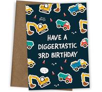 Digger 3rd Birthday Card for Boys, Construction Vehicle Greeting Card Age 3, Funny Excavator 3rd Birthday Cards for Son Grandson Nephew