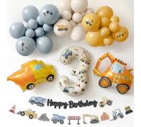Digger Balloons, 48Pcs 3rd Birthday Decorations 32in Cream Number 3 Balloon | DIY Original Stickers Happy Birthday Banner Digger Birthday Decorations 2 Year Old Birthday Decorations