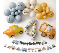 Digger Balloons, 48Pcs 4th Birthday Decorations 32in Cream Number 4 Balloon | DIY Original Stickers Happy Birthday Banner Digger Birthday Decorations 4 Year Old Birthday Decorations