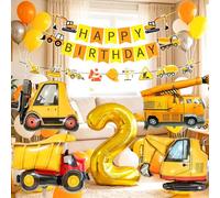 Digger Birthday Decoration 2 Years Construction Site Birthday Decoration 2 Years Boy Digger Decoration 2nd Birthday Boy Set Bagger Balloon Happy Birthday Banner
