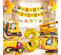 Digger Birthday Decoration 3 Years Construction Site Birthday Decoration 3 Years Boy Digger Decoration 3rd Birthday Boy Set Bagger Balloon Happy Birthday Banner