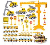 Digger Cake Decorations Construction Toys: IETWATE 44 Pcs Mini Construction Vehicles Toys Sets, Digger Birthday Decorations with Road Toy Sign for Kids Baby Shower Birthday Theme, Cake Decoration