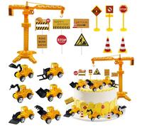 Digger Cake Topper, 18 Pcs Digger Theme Cake Decorations Set, Construction Party Decorations, Tractor Cake Topper, Digger Birthday Decorations for Kids