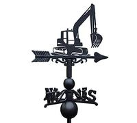 Digger Weathervane Cast Iron & Steel Garden Roof Weather Vane with Universal Mounting Bracket & Directional Arrow, Midnight Black Finish