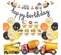 Diggers Birthday Decorations Tractor Balloons - 21 Pcs Tractor Party Decoration Including Banner, Car Cupcake Toppers, Dump Truck Excavator Foil Balloon for 2nd 3rd Construction Birthday Supplies Boys