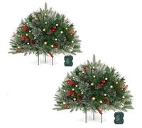 Dighstreet Pre-lit Artificial Christmas Tree Urn Filler, Artificial Christmas Tree Feel Real Urn Filler with Light&Tripod Stake, Weatherproof Sparkle Holiday Planters (2Pcs*Warm light-A)