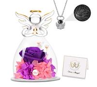 Digi4U Preserved Flowers Gifts for Women Mom Grandma angels figurines Roses for Wedding Anniversary Birthday Gift (Purple)