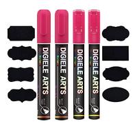 DIGIELE 2pcs Pink Chalk Pens + 2pcs 6mm Pink Markers, Dry or Wet Wipe Erase, Thin & Medium Reversible Bullet or Chisel Tip, Pack of 4 with 16 Chalkboard Labels