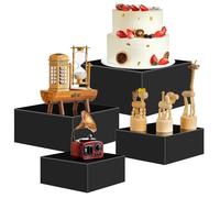 DIGIELE 4pcs Buffet Risers, 5x6x7x8 Inch Black Acrylic Food Display Riser Boxes, Cube Dessert Stand with Hollow Bottoms for Weddings, Cupcake, Candy, Brunch, Dessert, Collectibles, Jewelry or Parties