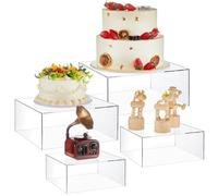 DIGIELE 4pcs Buffet Risers, 5x6x7x8 Inch Clear Acrylic Food Display Riser Boxes, Cube Dessert Stand with Hollow Bottoms for Weddings, Cupcake, Candy, Brunch, Dessert, Collectibles, Jewelry or Parties