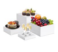 Digiele 4pcs Buffet Risers, 5x6x7x8 Inch White Acrylic Food Display Riser Boxes, Cube Dessert Stand with Hollow Bottoms for Weddings, Cupcake, Candy, Brunch, Dessert, Collectibles, Jewelry or Parties