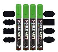 DIGIELE Green Chalk Marker Pens, 6mm Green Liquid Pen Markers, Dry or Wet Wipe Erase, Reversible Bullet or Chisel Tip for Blackboard, Whiteboard, Window & Glass, 4 Pens & 16 Chalkboard Labels Packed