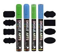 DIGIELE Liquid Chalk Marker Pens Blue + Green, 2pcs 3mm Chalk Pens + 2pcs 6mm Chalk Markers, Dry or Wet Wipe Erase, Thin & Medium Reversible Bullet or Chisel Tip, 4 Pens & 16 Chalkboard Labels Packed