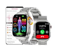 DigiKuber Smart Watch ECG/Dial Answer Calls, 2.04 inches AMOLED Waterproof Smartwatch with Blood Pressure, SpO2, BMI, HRV, SOS, Heart Rate, Sleep Monitor for Android iOS (Silver Metal)