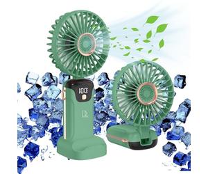 Digilams Handheld Fan | Portable, 5 Speeds, Digital Display USB Fan | Hand Held Fans Rechargeable | Mini, Desk Fan Ideal for Home, Office, Outdoor and Travel (Green)