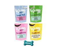 DIGIMART Dispenser With WAGG Dog Treats Variety Pack, LOW FAT Turkey & Rice, LAMB CHOPS, SENSITIVE Meaty Bites, COOKIES Peanut Butter 4 ×125g Packs