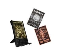 Digiplate Rick & Morty Starter Pack - Three Collectible Metal Plates & Phone Display Stand, Digitally Interactive Gaming Collectables with Interchangeable Card Stand, Gaming Gifts & Accessories