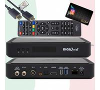 DigiQuest Q99 4K UHD Combo Satellite Receiver with TiVuSat Card Black - Italian TV Rai Mediaset LA7, DVB-S2/T2, HEVC HDR, PVR Ready, LAN, USB, Certified 4K Receiver + HTS e-com HDMI Cable