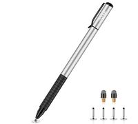 Digiroot Universal Stylus,[2-in-1] Disc Stylus Pens for All Touch Screens Cell Phones, iPad, Tablets, Laptops with 6 Replacement Tips(4 Discs, 2 Fiber Tips Included) - (Silver)