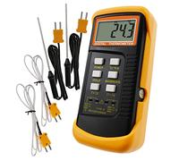 Digital 2 Channels K-Type Thermometer w/ 4 Thermocouples (Wired & Stainless Steel), -50~1300°C (-58~2372°F) Handheld Desktop High Temperature Kelvin Scale Dual Measurement Meter Sensor