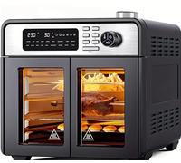 Digital Air Fryer Oven, XL Dual Compartment, LED Display, 8 Preset Functions, Black and Silver, Electric Kitchen Appliance