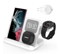 Digital Alarm Clock 3 in 1 Multifunctional Wireless Charger Suitable for HUAW/iPhone/SAM Phone/Watch/Earphone Fast and Safe Charging with LED Night Light (White, Apple(Watch))