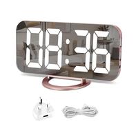 Digital Alarm Clock, 6.5 Inch Large LED Screen Alarm Clock Mirror with Brightness Dimming Mode, Adjustable Brightness, 2 USB Charging Ports, Big SNOOZE Button for Bedroom Home Decor (Pink)
