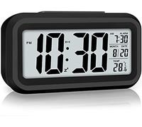 Jisile Digital Alarm Clock, Alarm Clock for Bedroom with smart night light, Indoor Temperature, Large LED Display, Battery Operated Desk Clock for Kids Birthday Gifts