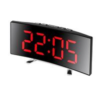Digital alarm clock, Alarm Clock, LED Curved Large Screen with Mirror Surface Snooze Function Charging Port Battery Support(Red)