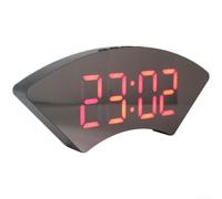 Digital Alarm Clock Bedside, Fan-shaped Mirror Alarm Clock, LED Display, Adjustable Snooze, Temperature Display, 12/24H, Dual Power(Red)