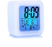 Digital Alarm Clock for Bedroom, 3 Inch Cubic Clock with Snooze, 7 Color Nightlight, Date Display, Temperature Detect, 12/24H, Battery Operated, Easy to Set, Digital Calendar Alarm Clock