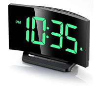 Digital Alarm Clock for Bedrooms, Digital Clock with Modern Curved Design, Conspicuous Red LED Numbers, 6 Levels Brightness, 2 Volume, 3 Alarm Tones, Snooze, Power-Off Memory, 12/24H, Bedside Clock