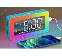 Digital Alarm Clock for Bedrooms, Mirror Alarm with 8 RGB Night Lights, Dual Alarms, 8 White Noise, 7 Wake-Up Sounds, USB Port, 16 Volume, Brightness Dimmable, Snooze… (Blue-1)