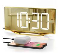 Digital Alarm Clock for Bedrooms, Slim LED Desk Clock with Gold Mirror Finish, 7 Levels Brightness, Dual USB Ports, Snooze, 12/24H, 8.7" Large Display Modern Bedside Clock for Home Office Decor