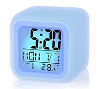 Digital Alarm Clock for Kids, Kids Alarm Clock with 7 LED Color Changing Night Light, Alarm Clocks Bedside with Temperature, Calendar, Snooze, Battery Operated Travel Digital Clock for Boys, Girls