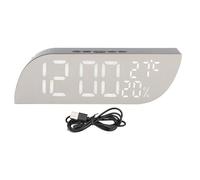 Digital Alarm Clock Innovative Silent Multifunction Temperature Humidity LED Mirror Desk Clock DC5V for Indoor Home Bedroom Office (White Light)