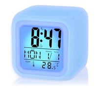 Digital Alarm Clock, Kids Alarm Clock, 7-Color Changing Night Lights, Alarm Clocks Bedside with Temperature, Calendar, Snooze, Easy to Set Travel Digital Clock,Battery Operated, Gifts for Boys, Girls