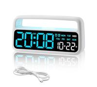 Digital Alarm Clock Large Display LED Alarm Clock USB Powered Rechargeable Clock with Dual Alarms Date Week for Bedroom,Office,3 Levels Brightness Adjustable Travel Desk Clock for Kids Adults Elderly