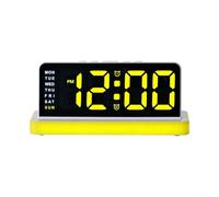 Digital Alarm Clock Large Display LED Bedside Clock With Night Light Automatic Date Update Dimmable Ambient Light Mains Powered Electronic Desk For Bedroom Office Home Use Modern(yellow)