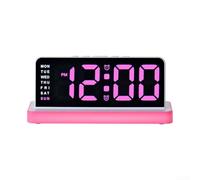 Digital Alarm Clock Large Display LED Bedside Clock With Night Light Automatic Date Update Dimmable Ambient Light Mains Powered Electronic Desk For Bedroom Office Home Use Modern(pink)