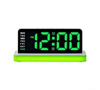 Digital Alarm Clock Large Display LED Bedside Clock With Night Light Automatic Date Update Dimmable Ambient Light Mains Powered Electronic Desk For Bedroom Office Home Use Modern(green)