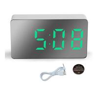 Digital Alarm Clock, Large LED Bac/klit Display,LED Alarm Clock with Time Date Temperature Snooze Sound Adjustable, Digital Al/arm C/lock Mains Powered Electric Battery,Silent Non Ticking#Green