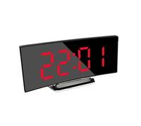 Digital Alarm Clock, LED Bedside Clock Mains Powered, Alarm Clock with Night Light for Bedrooms, 7" Curved-Screen, 2 Levels of Brightness, Snooze, 12/24H, USB Charger, Travel and Office (No Adapter)