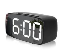 Digital Alarm Clock Mirror LED Bedside Clock with Temperature & Date, Snooze, Adjustable Brightness, Voice Control Night Mode Bedside USB/Battery Powered Alarm Clocks for Bedroom, Office (Black)