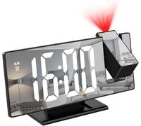 Digital Alarm Clock Projection Alarm Clock Electronic Mirror Clock with LED Screen 12/24H Temperature Snooze Memory Function Brightness Adjustable for Bedroom Home Office(Adapter Not Included)