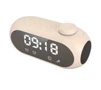 Digital Alarm Clock Radio for Bedroom, Bedside FM Clocks with Wireless Bluetooth Speaker, RGB Lighting, Large Mirror Display, Dual Alarm, Type C Charging, for Kids Adults (Beige)