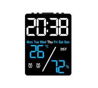 Digital Alarm Clock Showcasing Day of the Week, Indoor Temperature/Humidity Alongside Customizable Brightness Settings (/ Blue+Black)